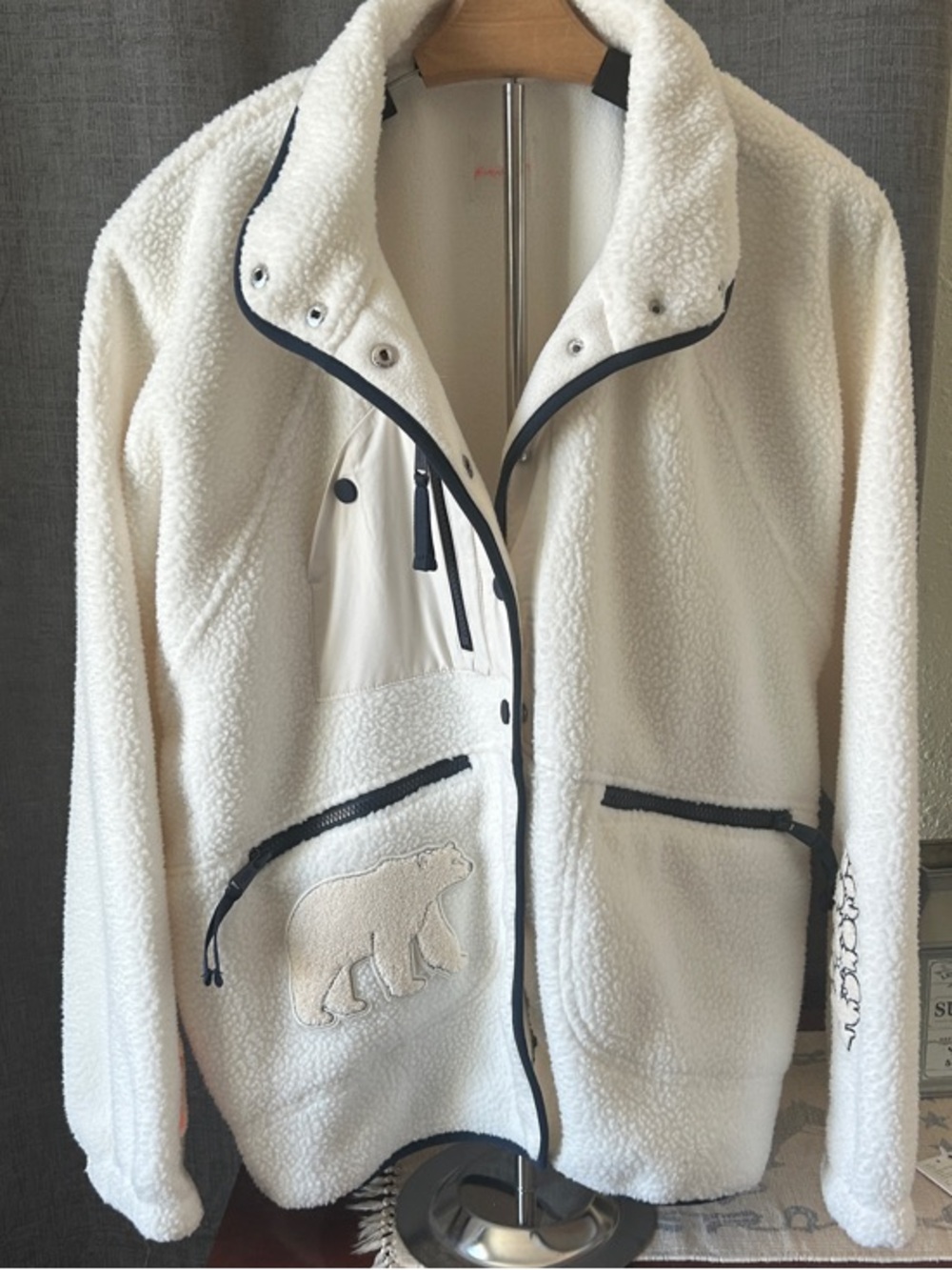 FP Movement by Free People Cream Sherpa Zip Jacket with Embroidered Accents - Picture 9 of 16
